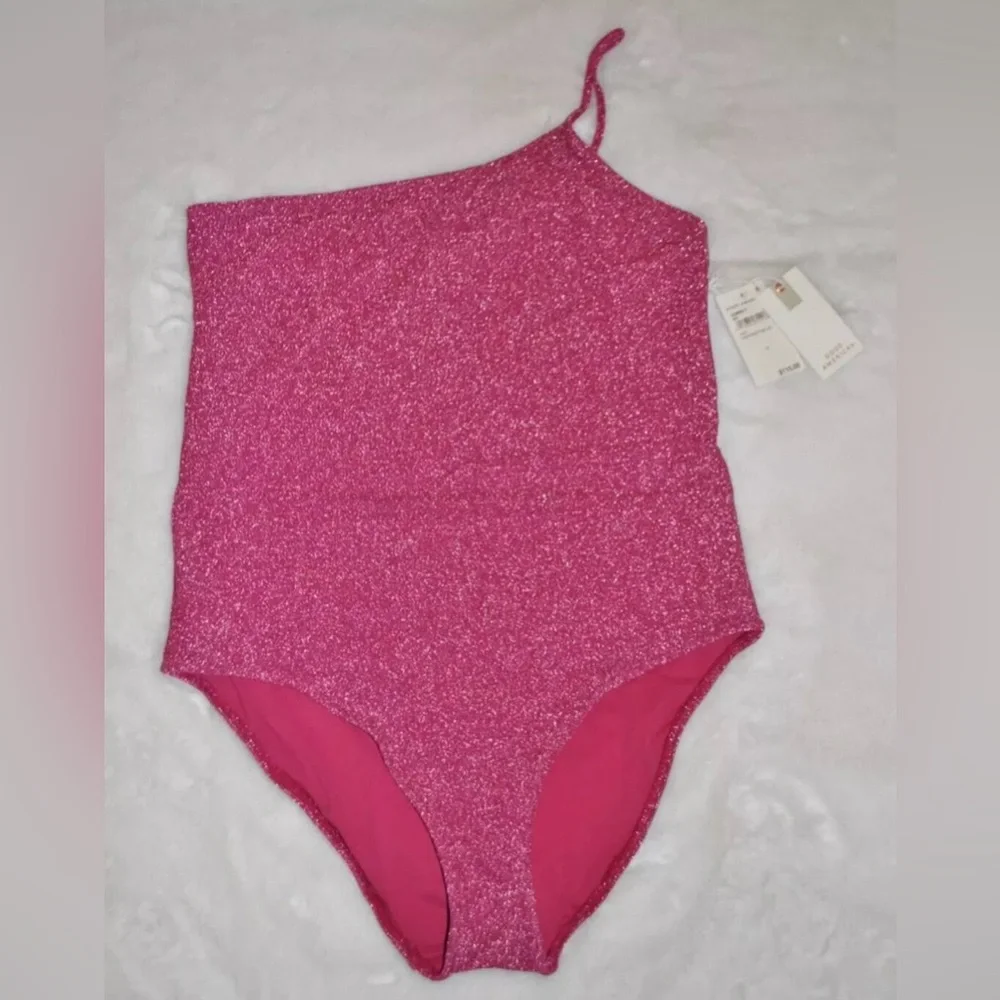 GOOD AMERICAN 90s Hot One Shoulder Sparkle One Piece Swimsuit 4 (XL) NWT $115